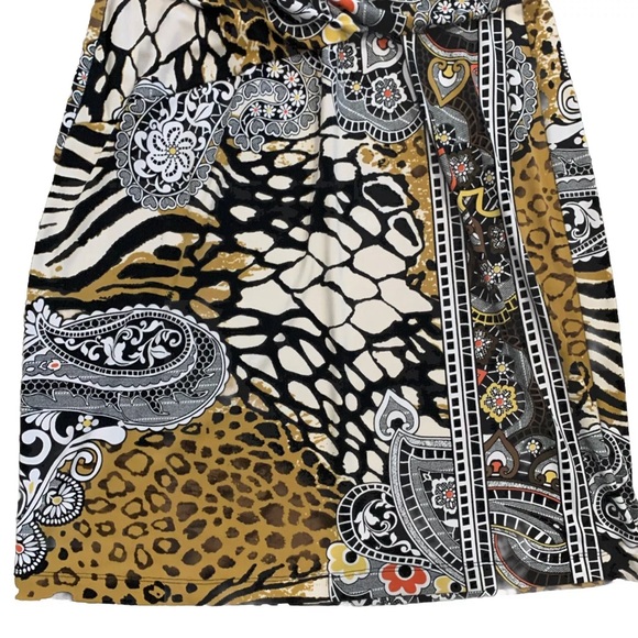 Muse For Boston Proper Dress Sz 12 Leopard Geometric Mix Print Faux Wrap 3/4 Sl - Picture 12 of 12